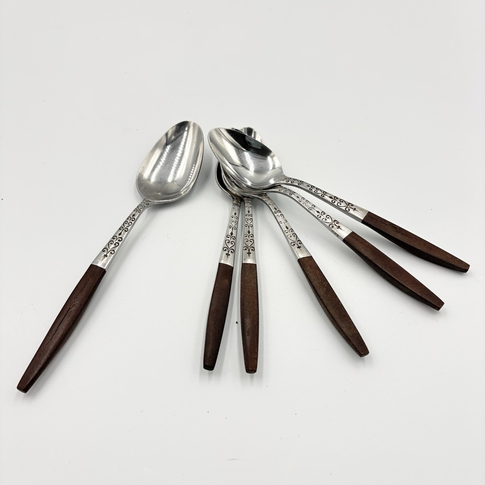 Interpur MCM Set-Spoons Stainless Faux Wood Handle 5 Teaspoons 1 Tablespoon Rd
